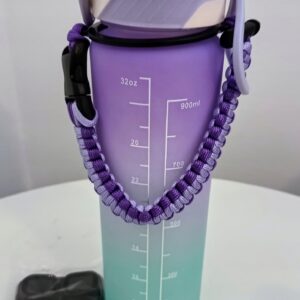 BUTELKA NA WODĘ, BIDON Z MIARKĄ - OMBRE ZIELEŃ Z FIOLETEM - 1000 ML