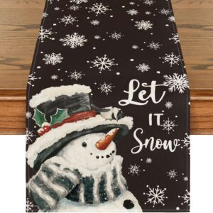 Bieżnik na stół świąteczny z bałwankiem Let It Snow czarny 40 x180 cm